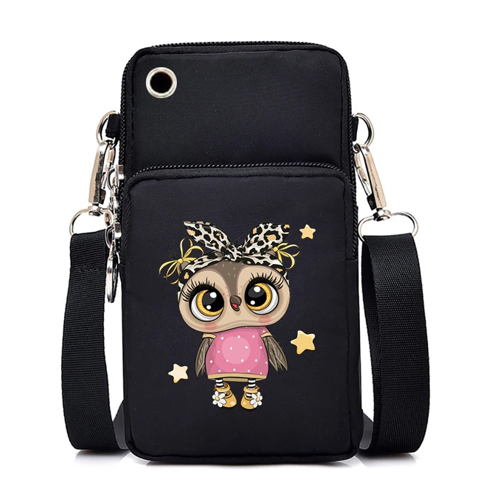 Nowe mini torby na telefon komórkowy dla kobiet Cute Animal Owl Lady Shoulder Bag Teen Girls Cartoon Wrist Purses and Handbags