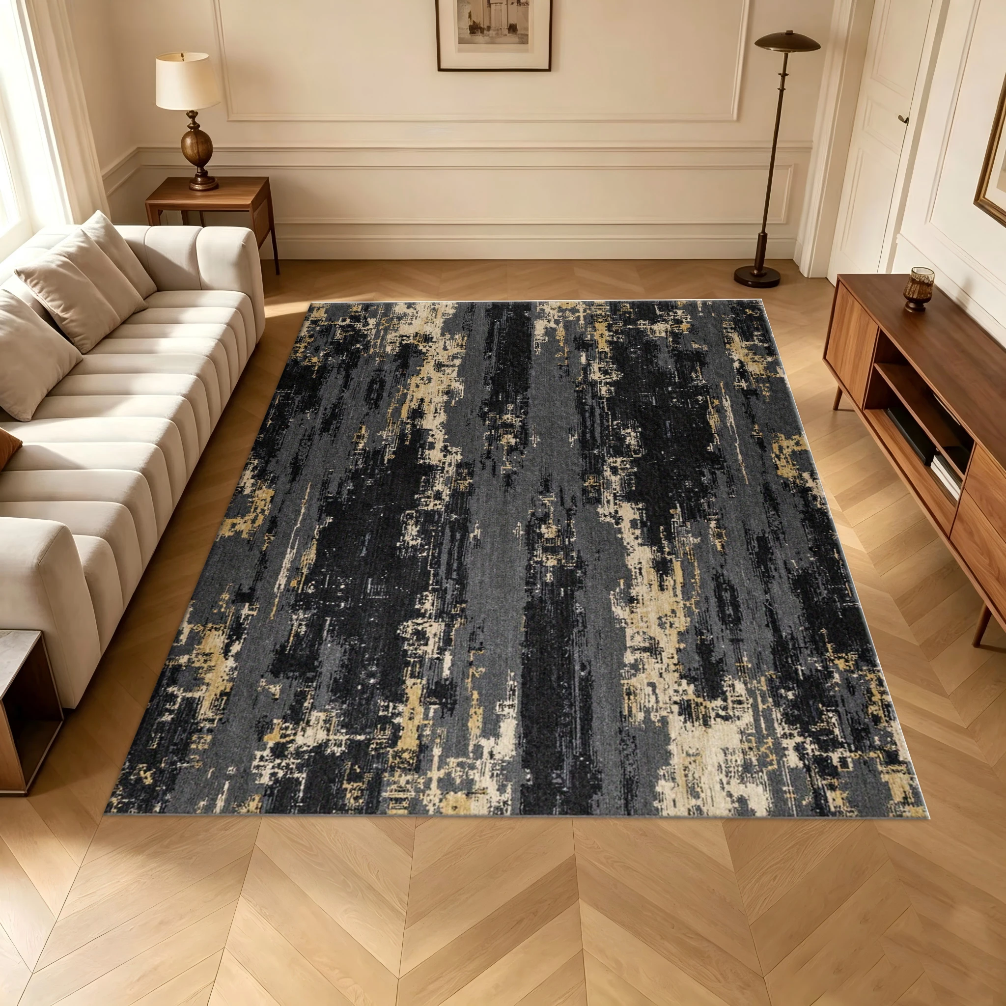 Modern Abstract Style Carpet, Vintage Distressed Texture Floor Carpet, Suitable for Living Room, Bedroom, and Home Interior Decoration
