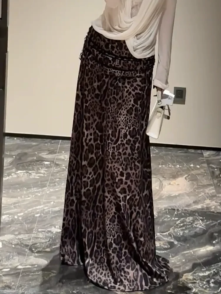 

American Light Maturi Leopard Print Maxi Skirt Spring New Sle Faionable Drapey Ele Floor-Length Skirts