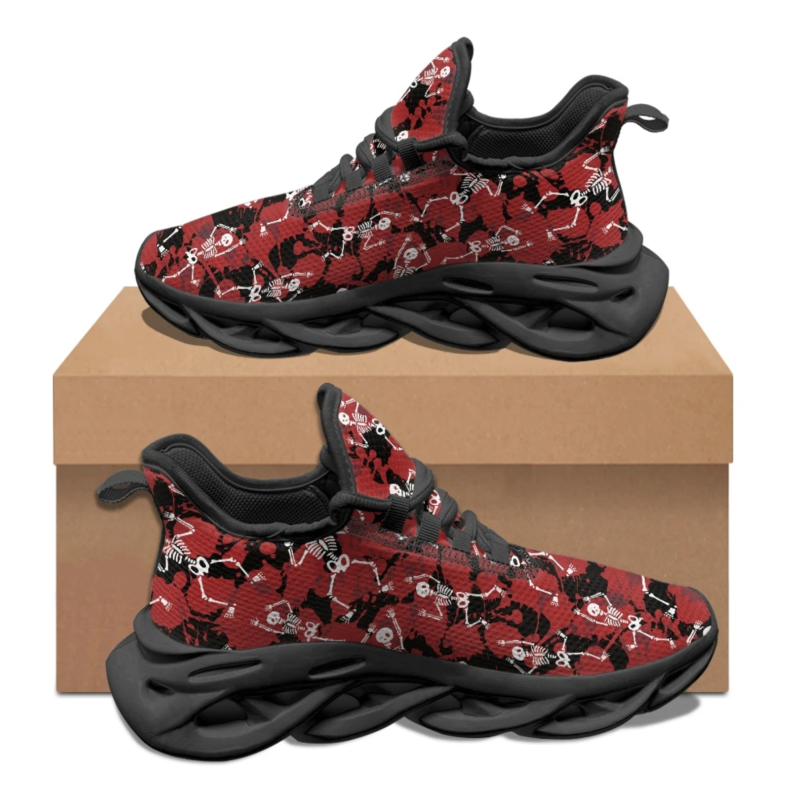 PENSTROLL Red Dancing Skeleton Casual Athletic Footwear Fashion Sneakers for Men Breathable Athletic Shoes