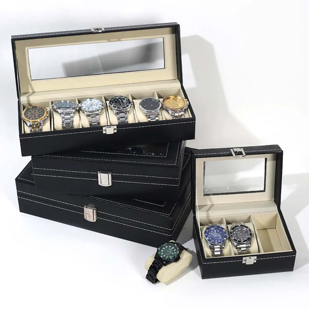 NEUE Verkauf PU Leder Display Lagerung Sammlung Organizer uhr box Fall Mit Glas Top Slot Männer Uhr Halterung Display Box Geschenke