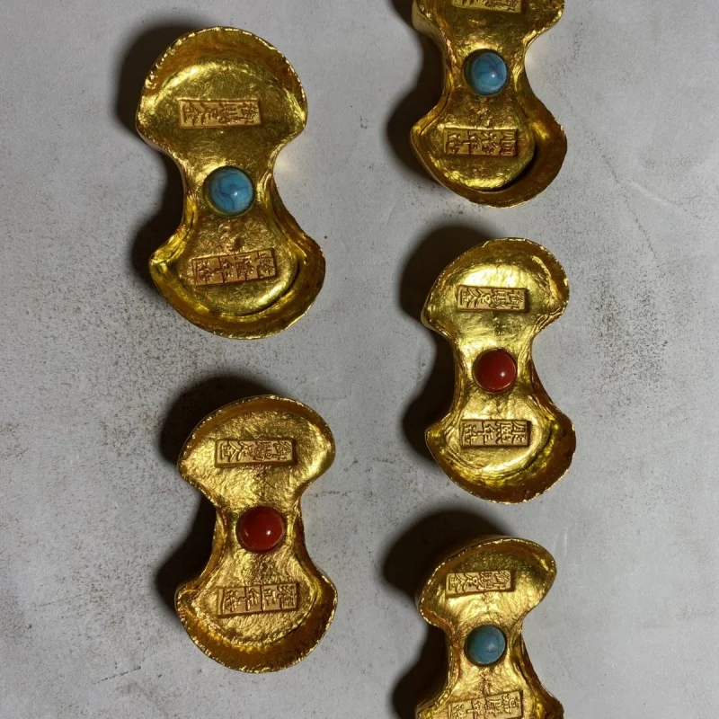 Wholesale Antique Miscellaneous Collection Antique Qing Dynasty Five Emperors Inlaid Gem Gold Ingot Various Designs Gold Ingot O