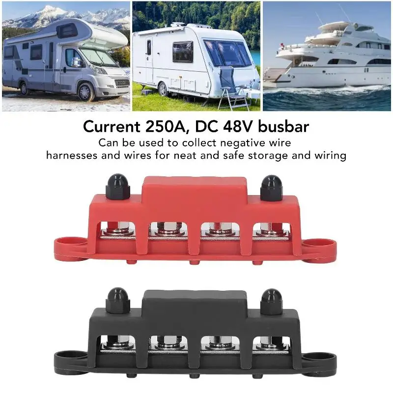 Caravan RV Power Distribution Block 4 Ways 48V 250A Bus Bar Electro Junction For Boat Truck Car Accessories M8 M10 Studs