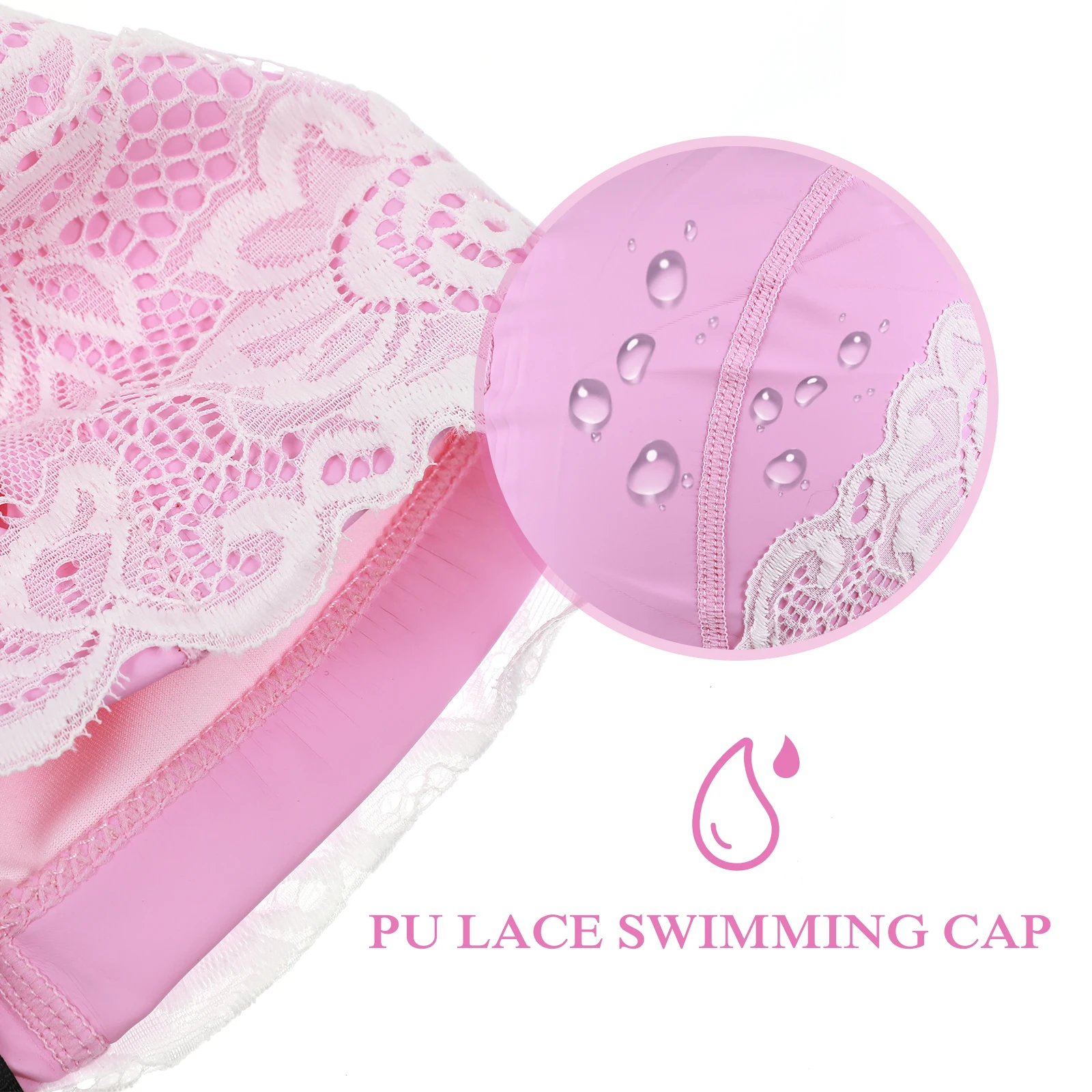 

PU Lace Waterproof Bathing Cap Easy to Put on Take Off for Women Girls Ladies Fashion Swimming Cap Swimming Hat