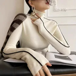 Fashion Turtleneck Pullovers Women 2023 New Autumn and Winter Slim Fit Long Sleeved Top Elegant Office Lady Sweaters Black White