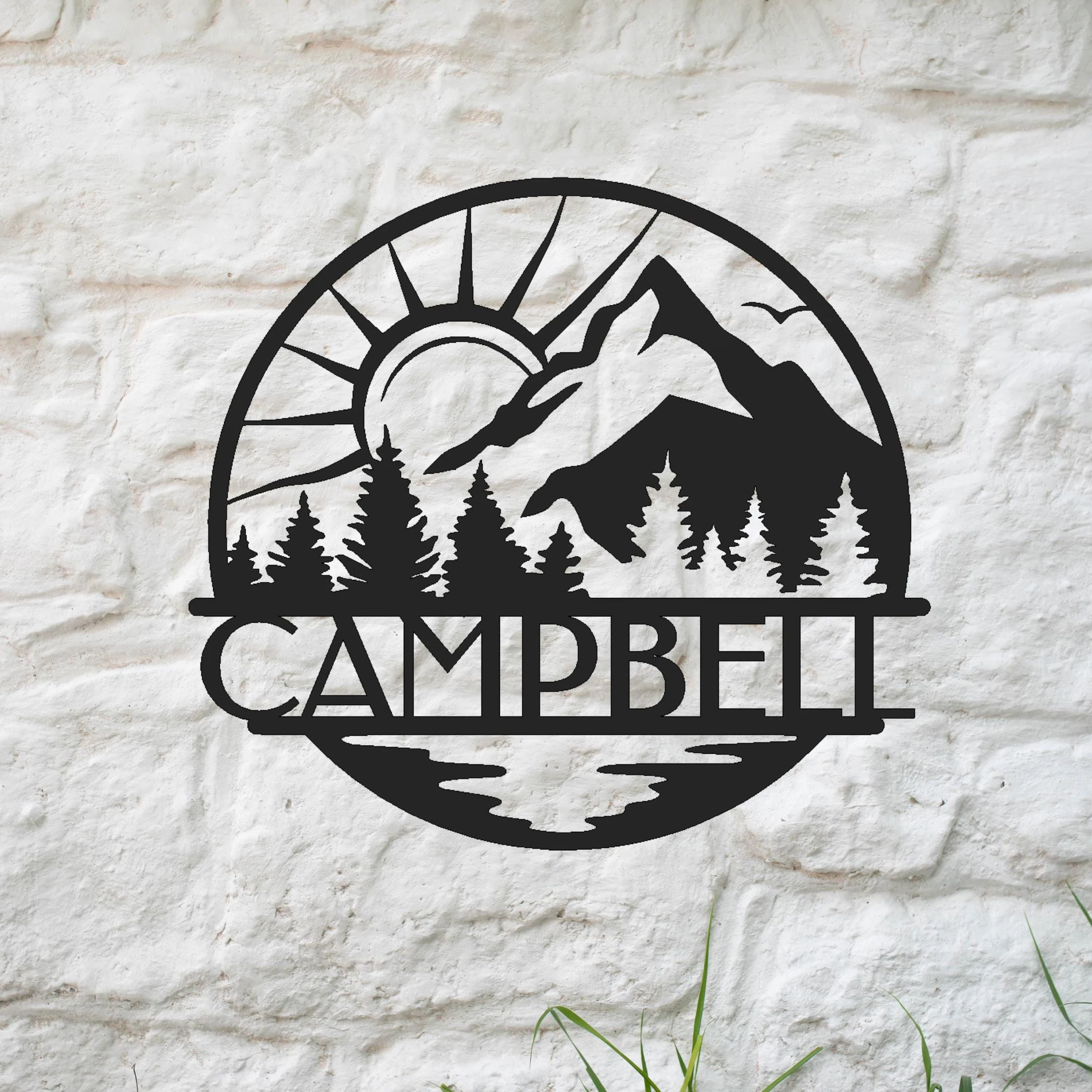 Custom Personalized Family Name Metal Sign Mountain and Sun Scene Custom Wall Art Metal Home