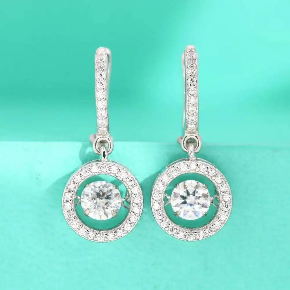 JoyceJelly 1-2Ct Moissanite Dynamic Elegant Heavy Craft S925 Sterling Silver Women's Beating Heart Round Drop Earrings Wedding