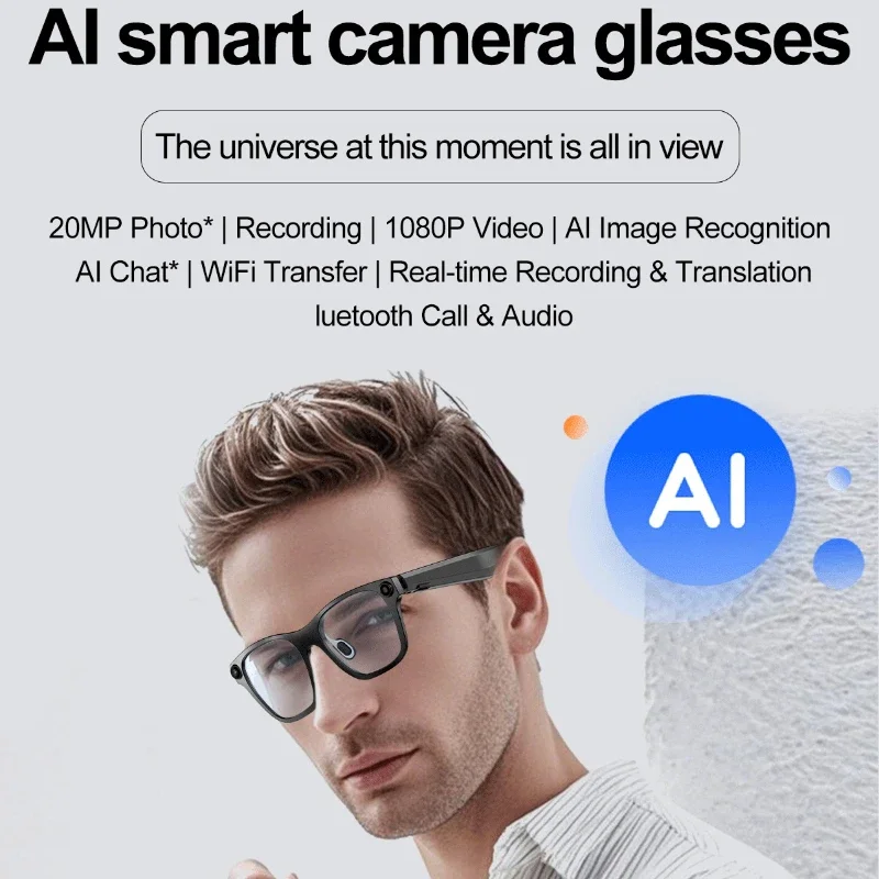 

New S336 AI Smart Glasses Built-in AI 20MP Camera 1080P Video Shoot Bluetooth Call Music Audio Translation Intelligent Glasses