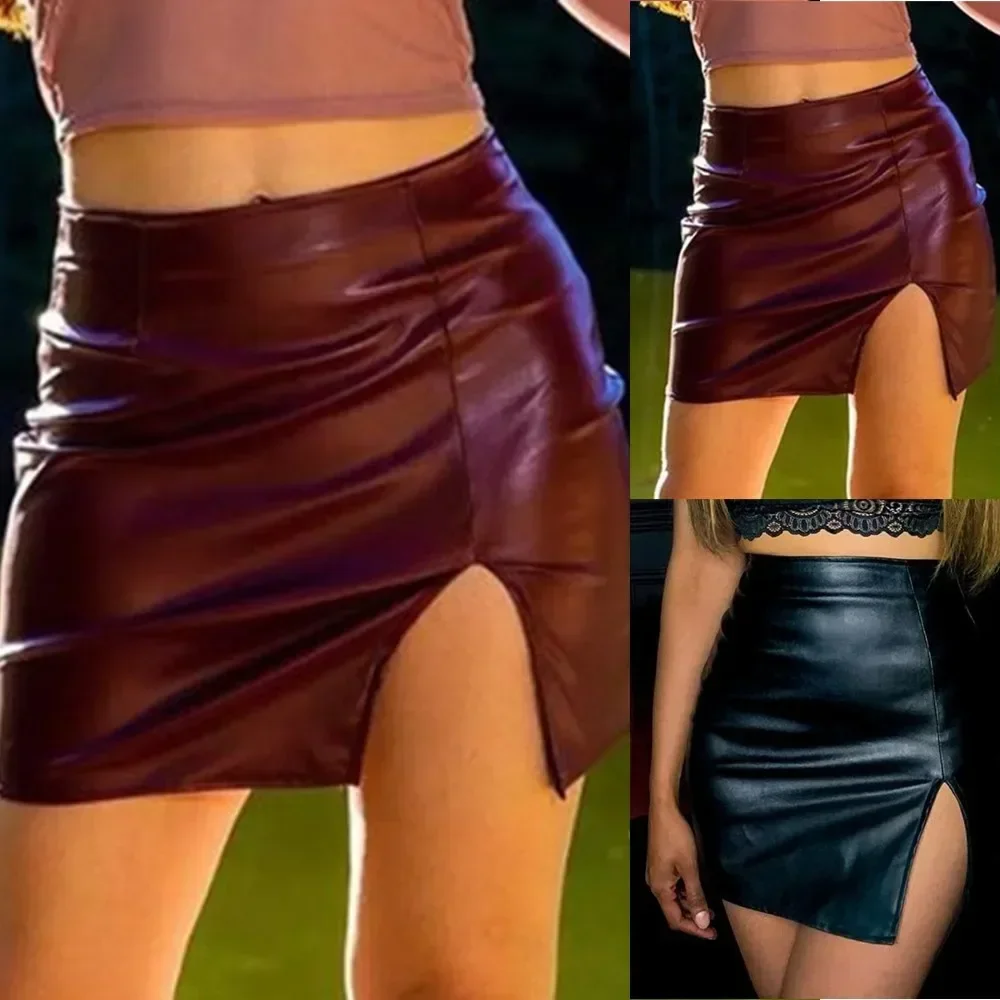 Sexy Womens Buttocks Wrapped PU Leather Zip Up Skirt Ladies High Rise Club Party Bodycon Skirt Nightclub Black Ladies Skirt