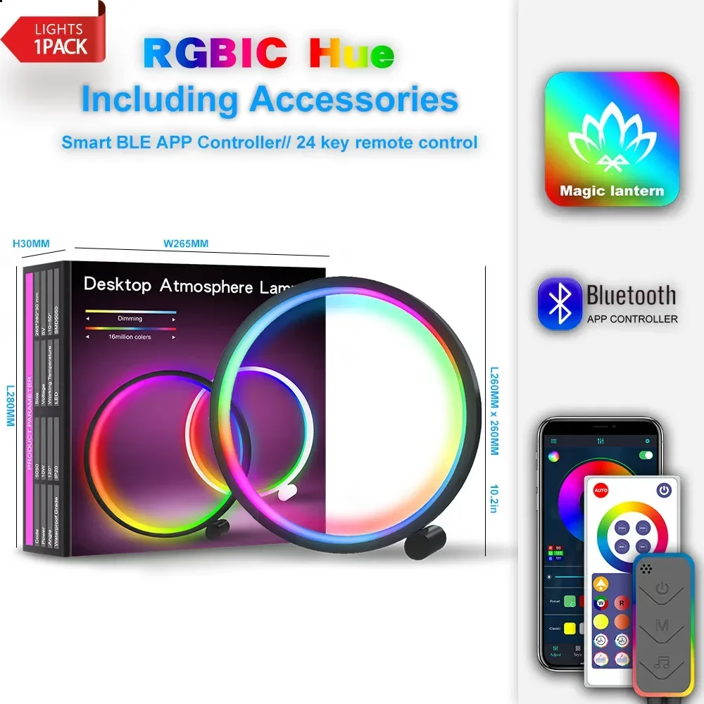 Smart Desk Atmosphere Lamp TUYA WIFI/Bluetooth APP Control with Remote RGB Colorful for Gaming Room Night Light