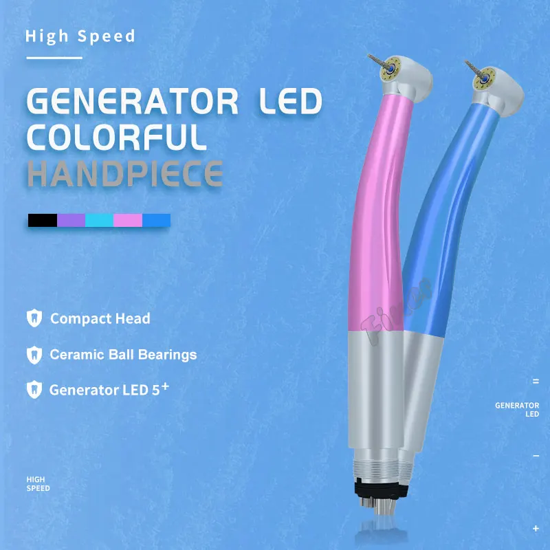 ทันตกรรม LED ความเร็วสูงสีสัน Handpiece Air Turbine พร้อม LED เครื่องกําเนิดไฟฟ้า PUSH ปุ่มหมุนสูงทันตกรรม Turbine TIP LIGHT