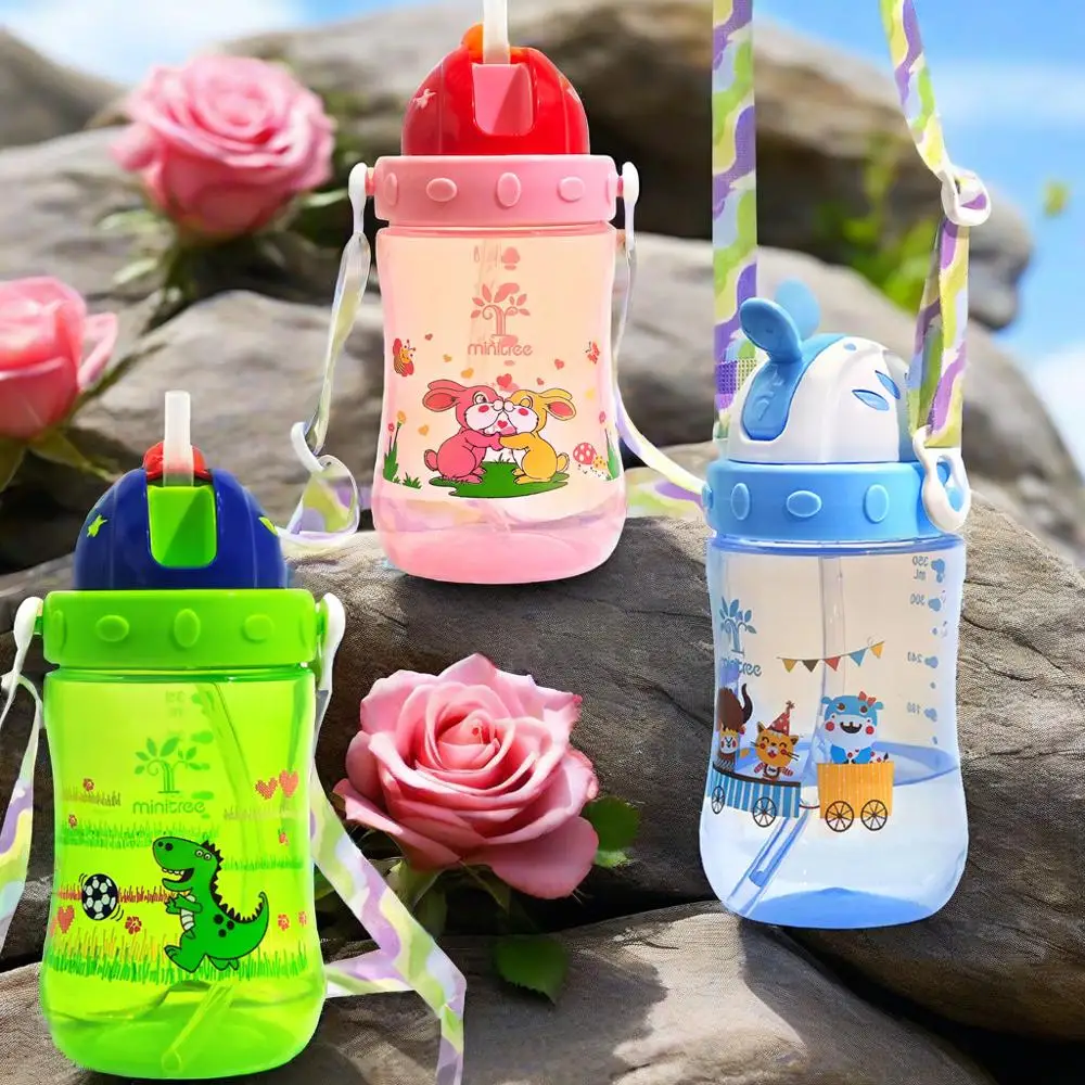 

1pcs 350ML large-capacity children's new sports water cup with strap cartoon straw cup PP material anti-fall and anti-leakage