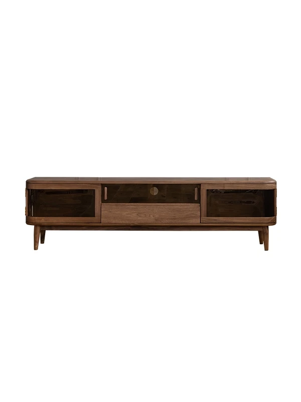 Solid wood TV cabinet Nordic black walnut audio-visual cabinet Japanese simple small apartment