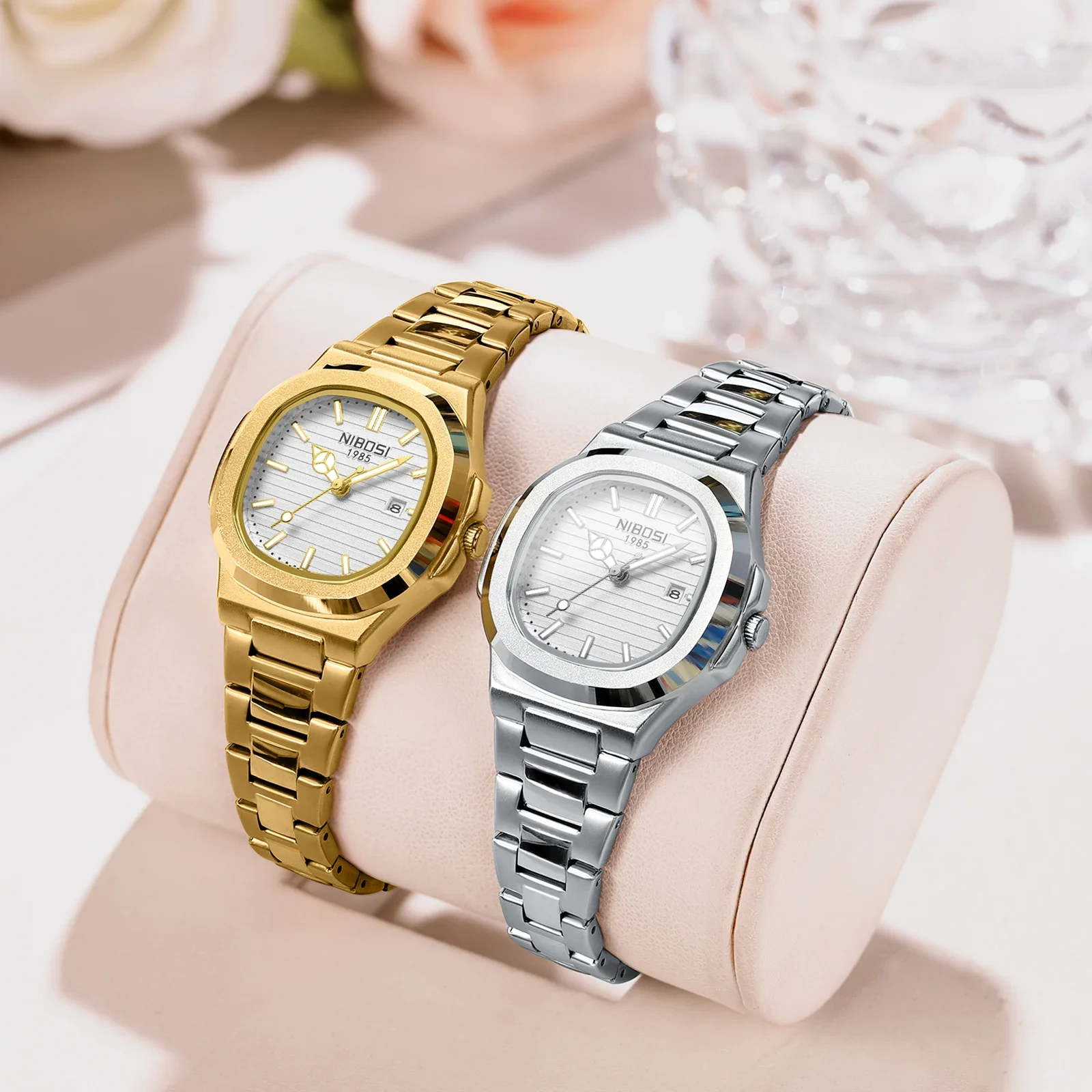 NIBOSI Orologio quadrato di lusso da donna Orologio da donna impermeabile con data luminosa Orologio da donna al quarzo in acciaio inossidabile Reloj femminile