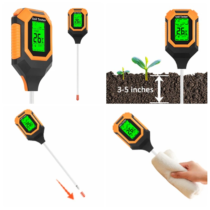 4 In 1 Soil Tester Soil Fertility ph Temperature Humidity Sunlight Air Moisture Detector Garden Soli Analyzer Soil Tester Garden