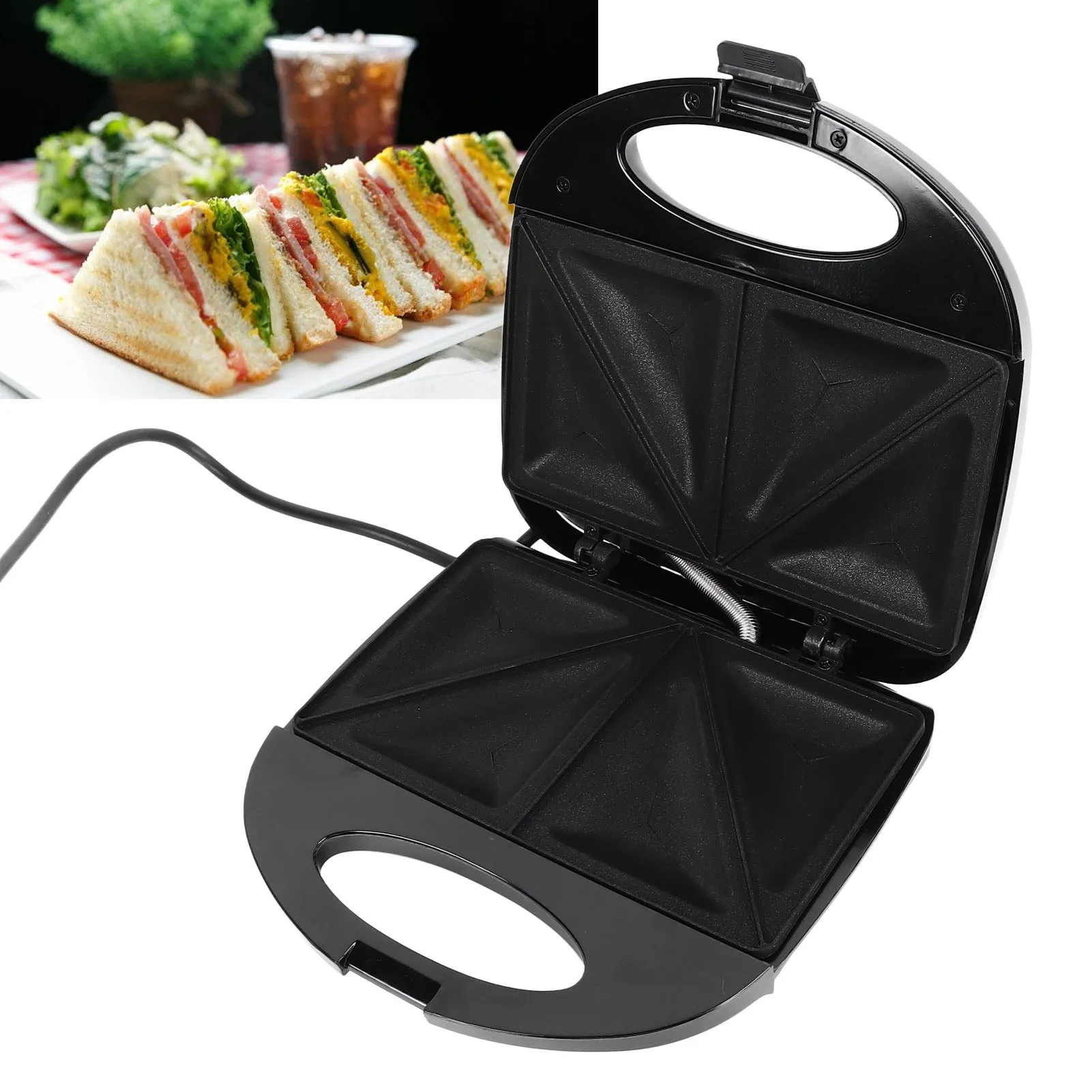 110V Grilled Cheese Maker Adjustable Temperature Control Easy To Clean Electric Sandwich Maker US Plug Easy Cut Edges for Home