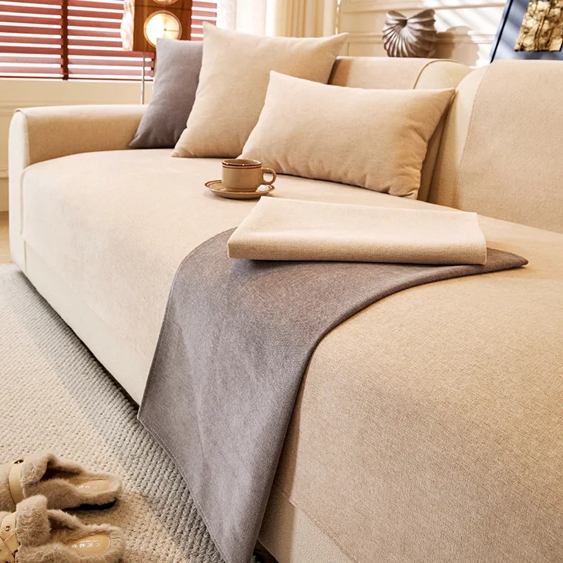 Light Luxury Chenille Sofa Cushion Universal in All Seasons Waterproof Non-slip Simple Solid Color Sofa Cushion Soft Warm Modern