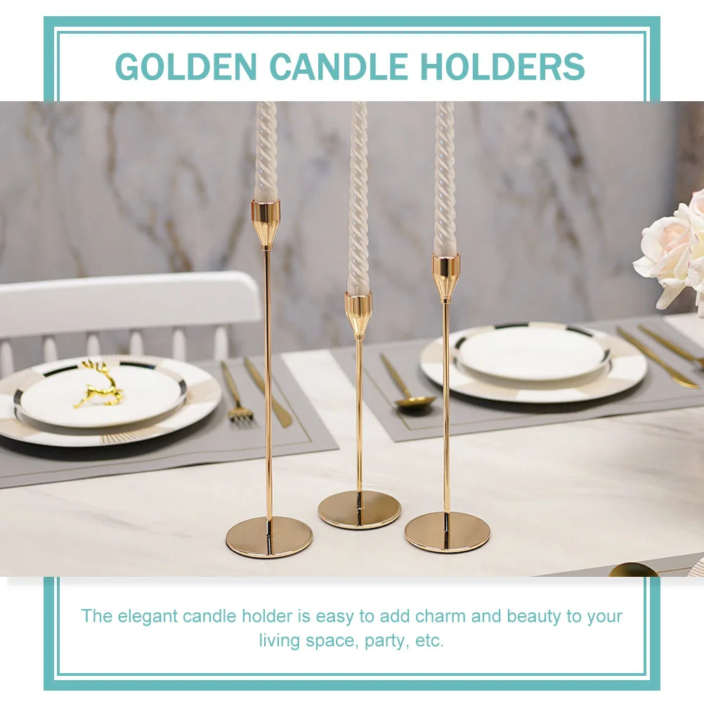 

3Pcs Holder Set Metal Golden Candlestick Holders Decorative Taper Pillar Stand Wedding Party Centerpiece