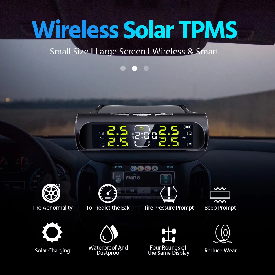 With Clock Solar Auto Security Alarm Systems Power  TPMS Car Tire Pressure Alarm Monitor System Tyre Pressure Temperature Warn