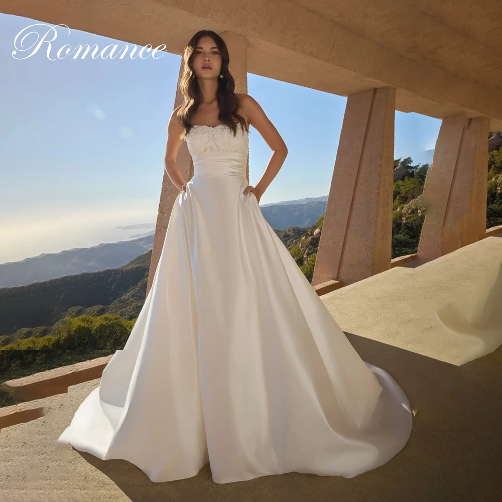 Современное кружевное плиссированное свадебное платье трапециевидной формы без бретелек с открытой спиной и атласными пуговицами, свадебное платье Vestidos De Novia по индивидуальному заказу