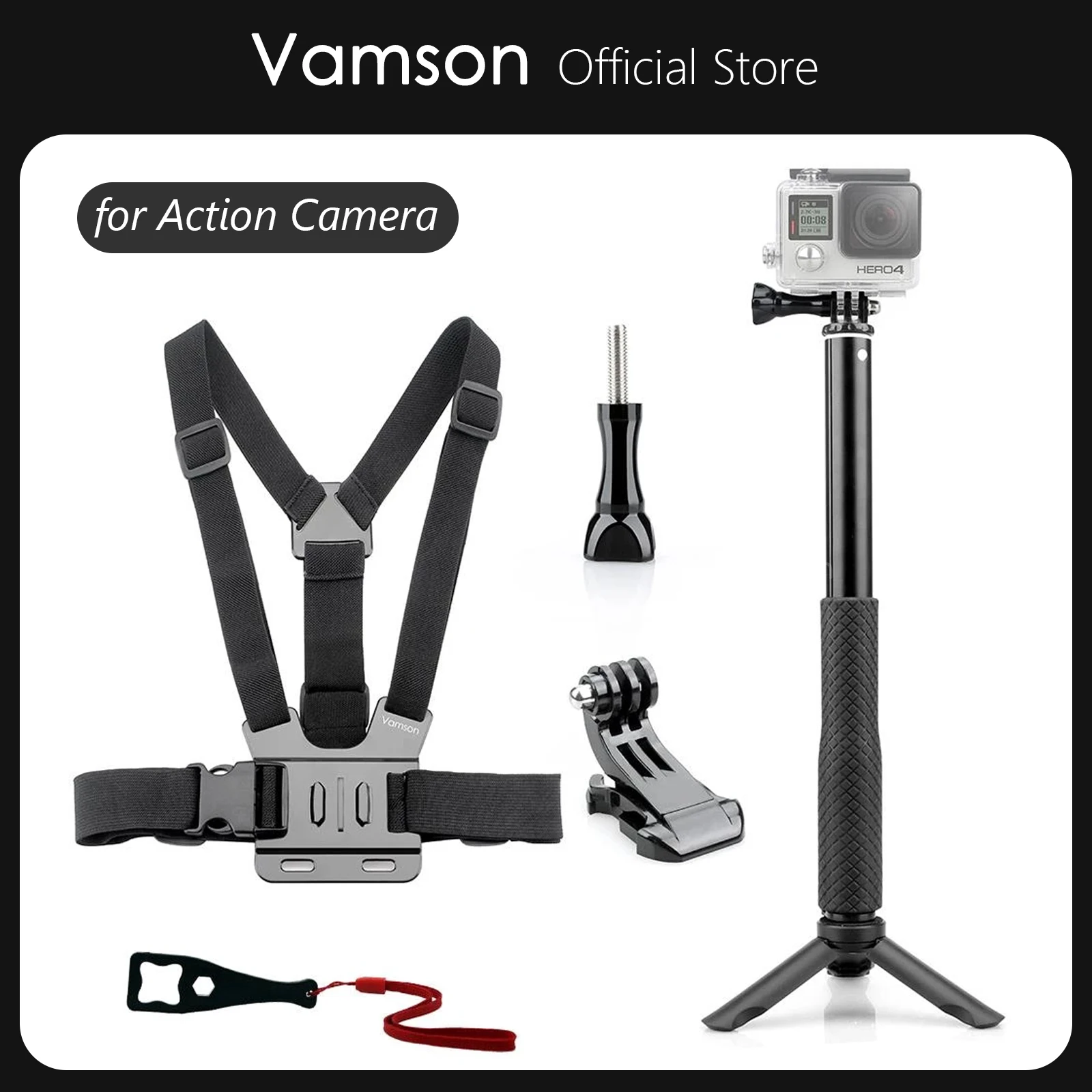 Vamson – trépied pour Gopro hero 7 6 5 4 3, sangle de poitrine, monopode, clé à boucle à crochet en J, SJCAM, SJ4000, Xiaomi, Yi, VS58