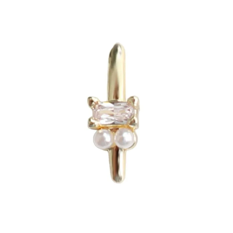 5 anillos para uñas con circonita y perla 3D, bandas de metal apilables de lujo para decoración de uñas elegante a presión