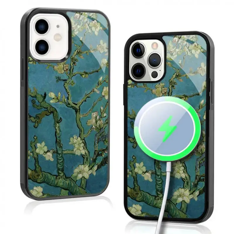 Blossoming Almond Tree Phone Case For IPhone 11 12 13 14 15 Plus Pro Max Mirror Acrylic Cover For Magsafe Wireless Charging