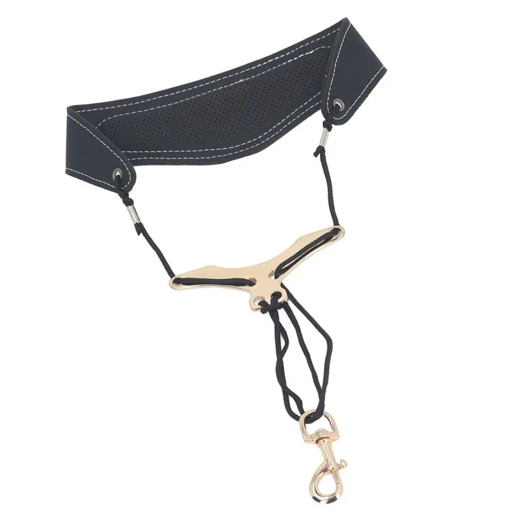 Saxophone Neck Strap Leather Breathable Adjustable Y Shape for Sax with Metal Swivel Snap Hook Black