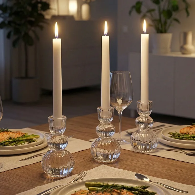 Modern Minimalist Glass Candle Holder Dual-Use Transparent Design for Wedding Romantic Dinner Party Table Centerpiece Decor