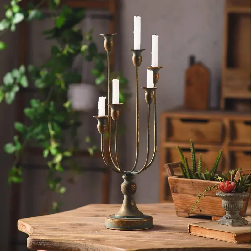 Vintage French Court Style Wrought Iron Tree Candle Holder Romantic Multi Head Candelabra for Wedding Home Decor Lighting