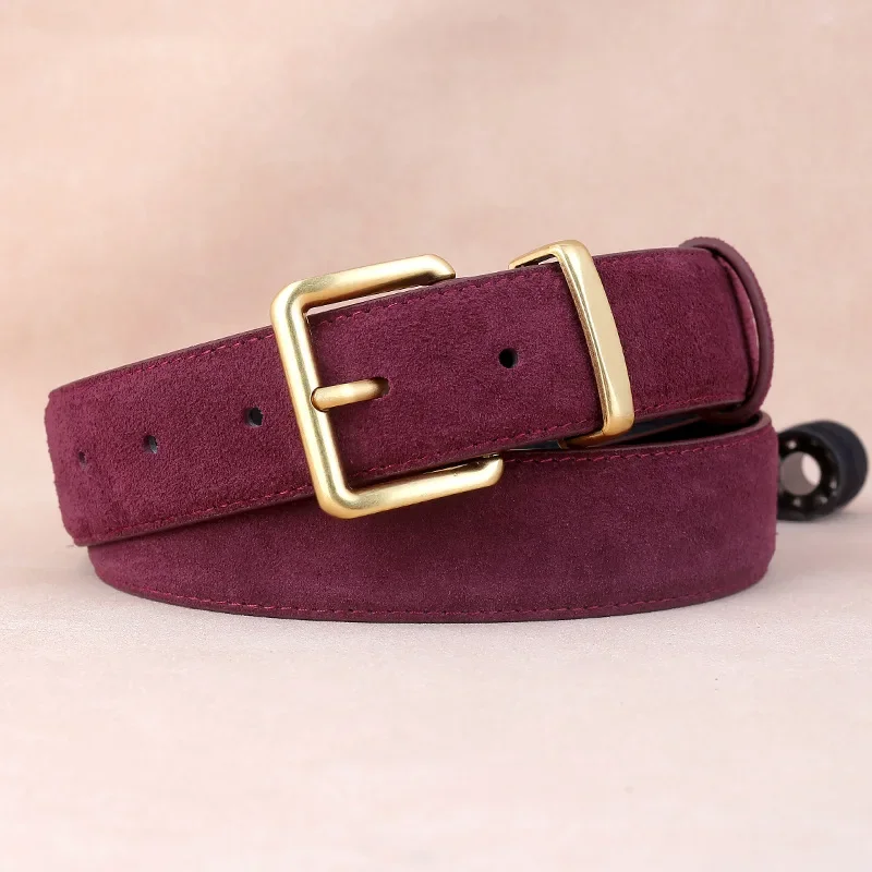 High End Luxury Suede Genuine Leather Waist Belts for Women Plain Colo Fashion Autumn Winter Dress Shirt Cow Leather Ceinture