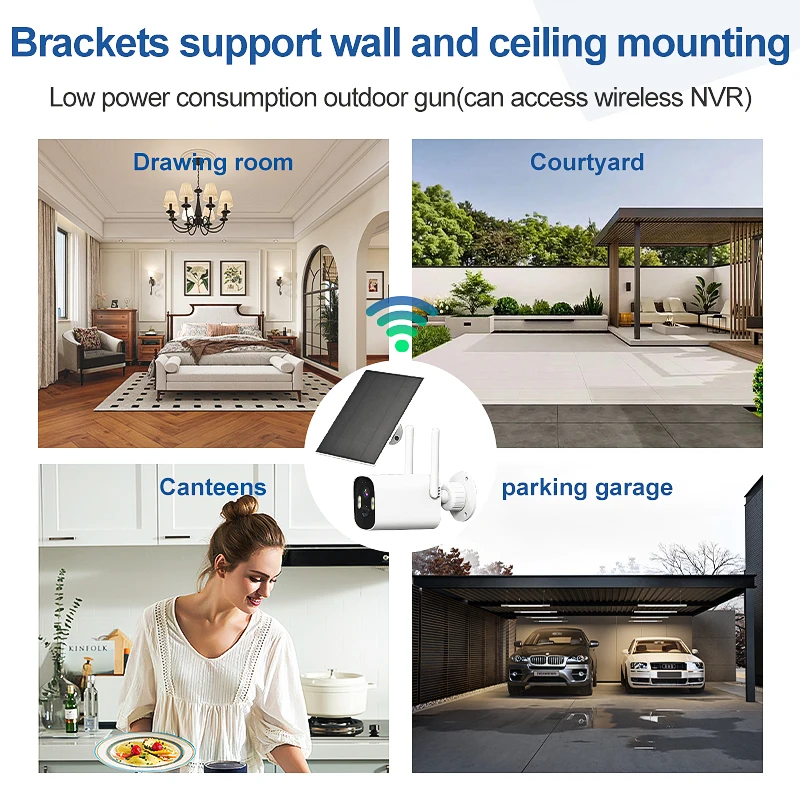 Outdoor Solar Surveillance Camera Low Power Consumption Waterproof PIR Detection HD Full Color Night Vision with Voice Intercom