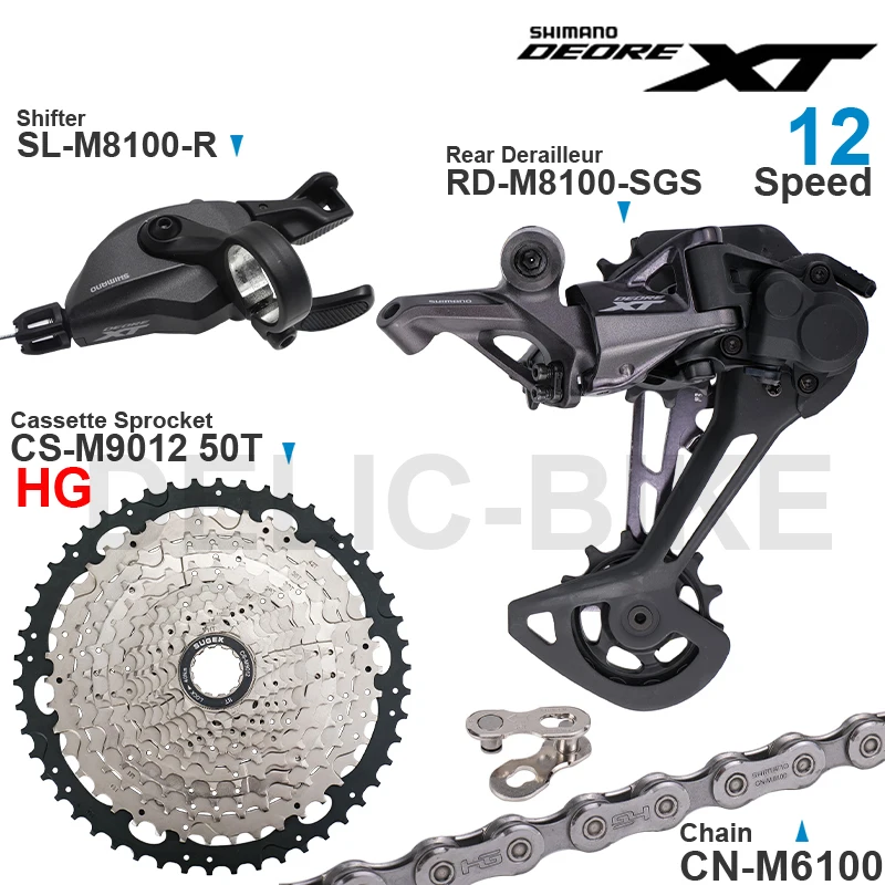 SHIMANO DEORE XT M8100 12 Speed Groupset with Shifter Rear Derailleur CN-M6100 Chain Original and Cassette Sprocket 50T/52T