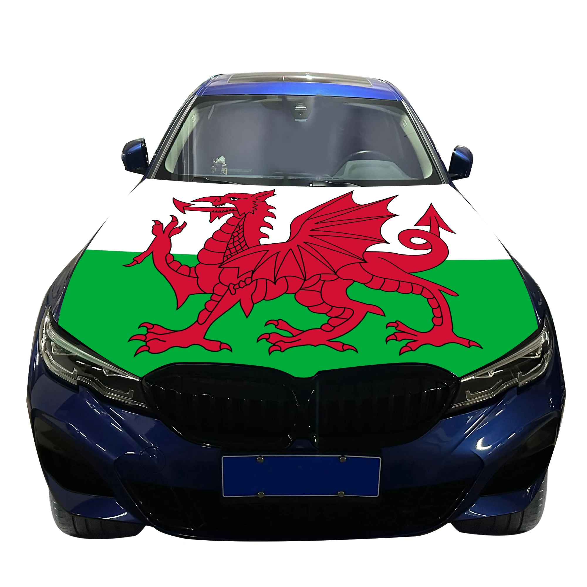 Wales Car Hood Cover Flag  Universal Size Elastic Polyester 120x150cm for Car Decor