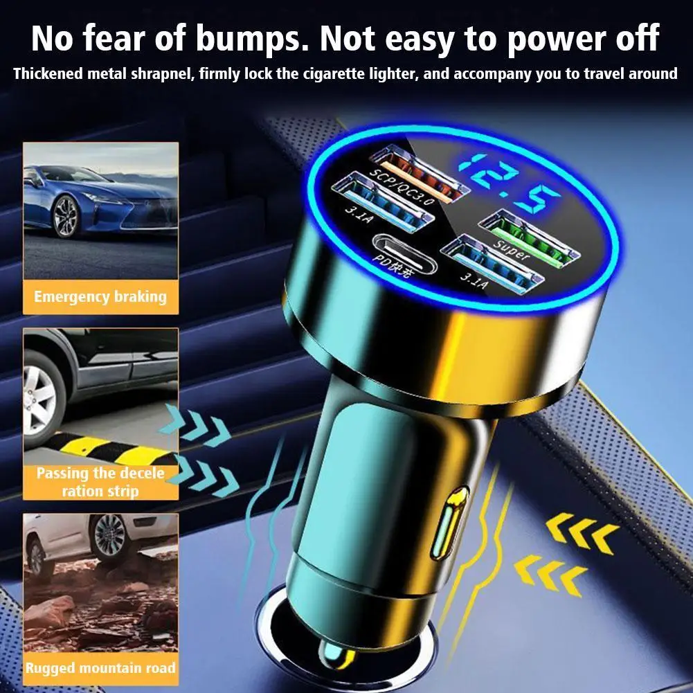 250W 4 Ports USB Car Charger Fast Charging PD Quick Charge 3.1 USB C Car Phone Charger Adapter For iPhone 14 Pro Huawei Samsung