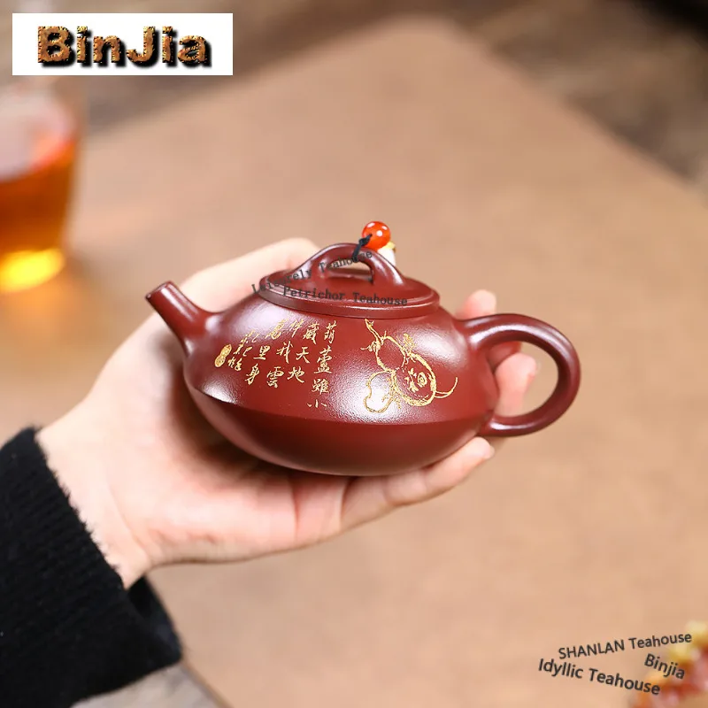 

170 мл Эстетические фиолетовые глиняные чайники Исин, золотой горшок для рисования ручной работы, сырая руда, дракон, кровь, песок, грязевой чайник, чайный сервиз Zisha, подарки