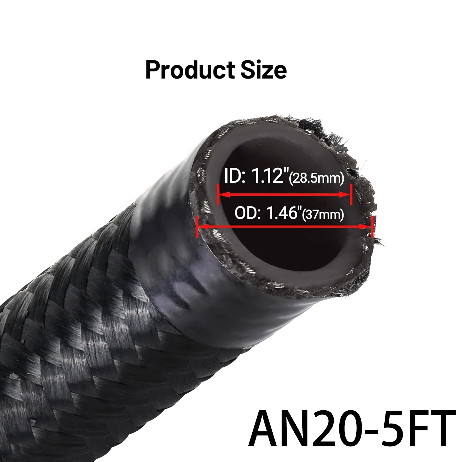 -20AN Dash Nylon Braided Fuel Line Kit, 5FT Black CPE Fuel Hose, AN20 High Pressure Aluminum Adapter for Car Modification