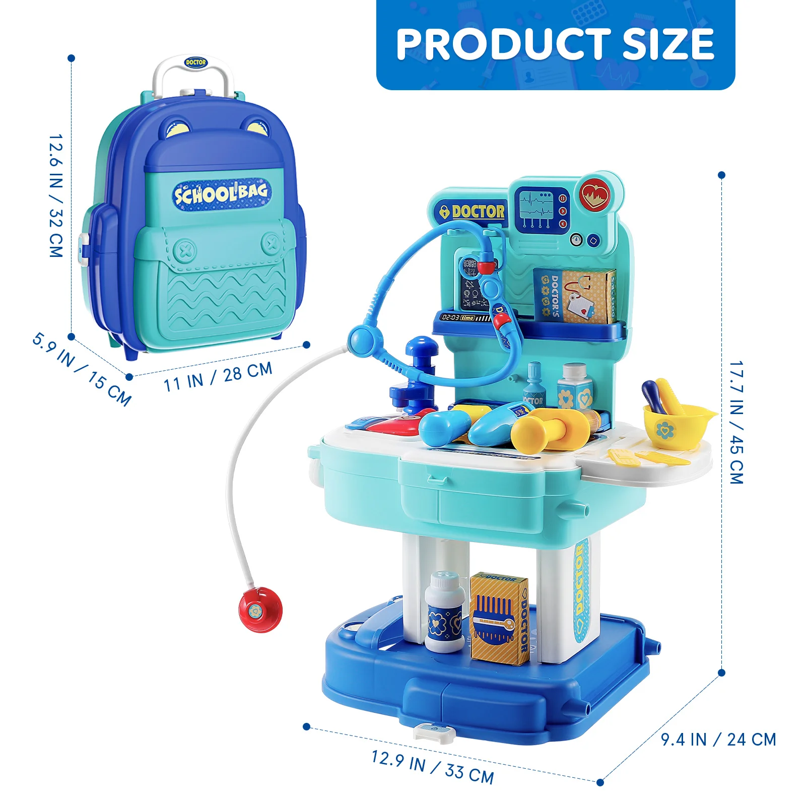 Toyvian-Kit de docteur simulé, ensemble de jeu de simulation 2 en 1, sac à dos Electrolux, jouet pour garçon, cadeaux pour fille, 31 pièces