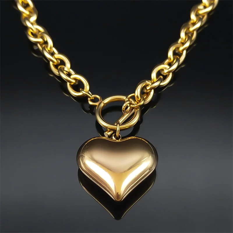 Love Peach Heart Pendant Jewelry Sets for Women Men Stainless Steel Gold Color Aesthetic Choker Vintage Necklace Bracelet Sets