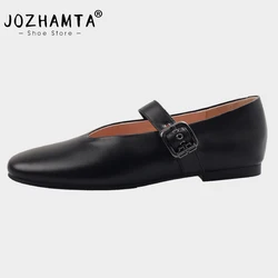 JOZHAMTA Size 34-39 Women Casual Flats Shoes Genuine Leather Low Heels Shoes Soft Comfortable Buckle Strap Daily Ballet Loafers