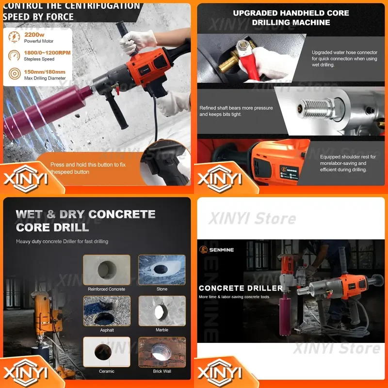 for Model 268 305 Concrete Core Drill Stand and 1 to 8 Inch Diamond Wet Coring Bit Set Package Deal