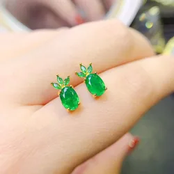 Natural Colombian Emerald Silver Earrings Women's S925 Jewelry Light Luxury Wedding Anniversary Party Gift 5x7mm