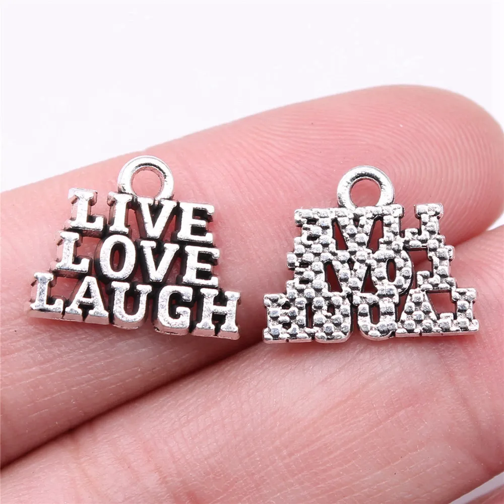 20pcs/lot 16x13mm Live Love Laugh Charms For Jewelry Making Antique Silver Color 0.63x0.51inch