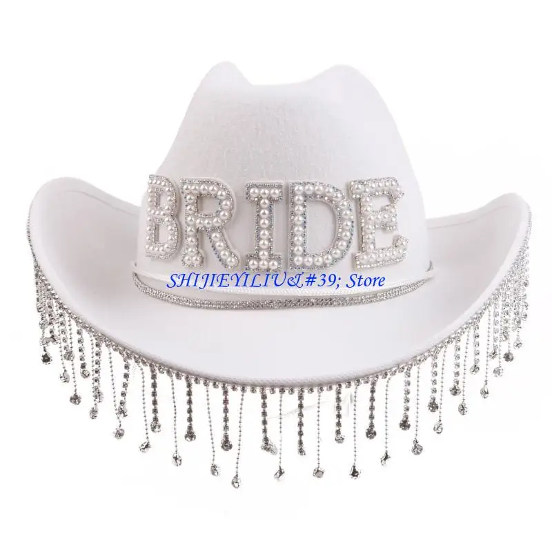 E21F Frau Fransen Cowboy mit BRAUT Brief Sommer Outdoor Braut Fedoras für Die Aufnahme Von Foto Liefert – Detail 5