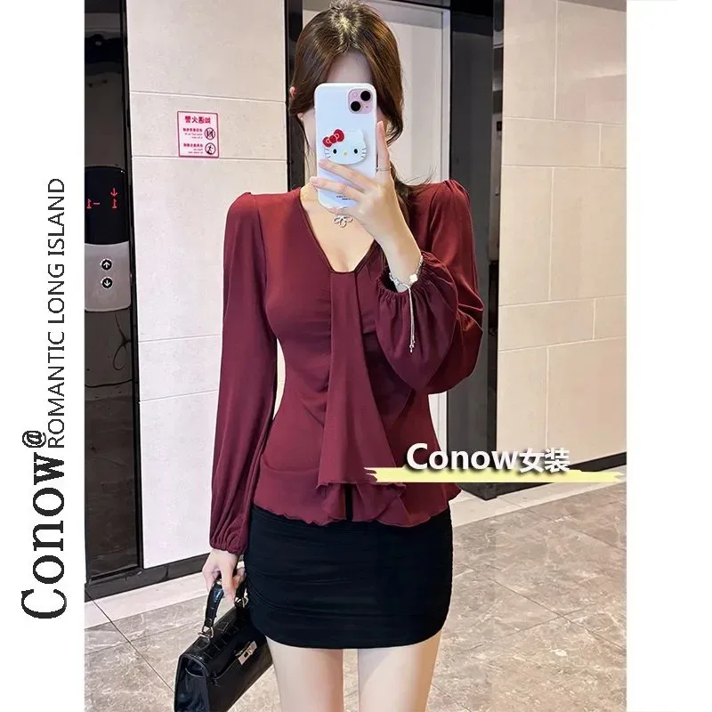 

Pure Desire Style Long-sleeved T-shirt Atmosphere Autumn Winter Versatile Waist Bottoming Shirt Women's Niche French Top