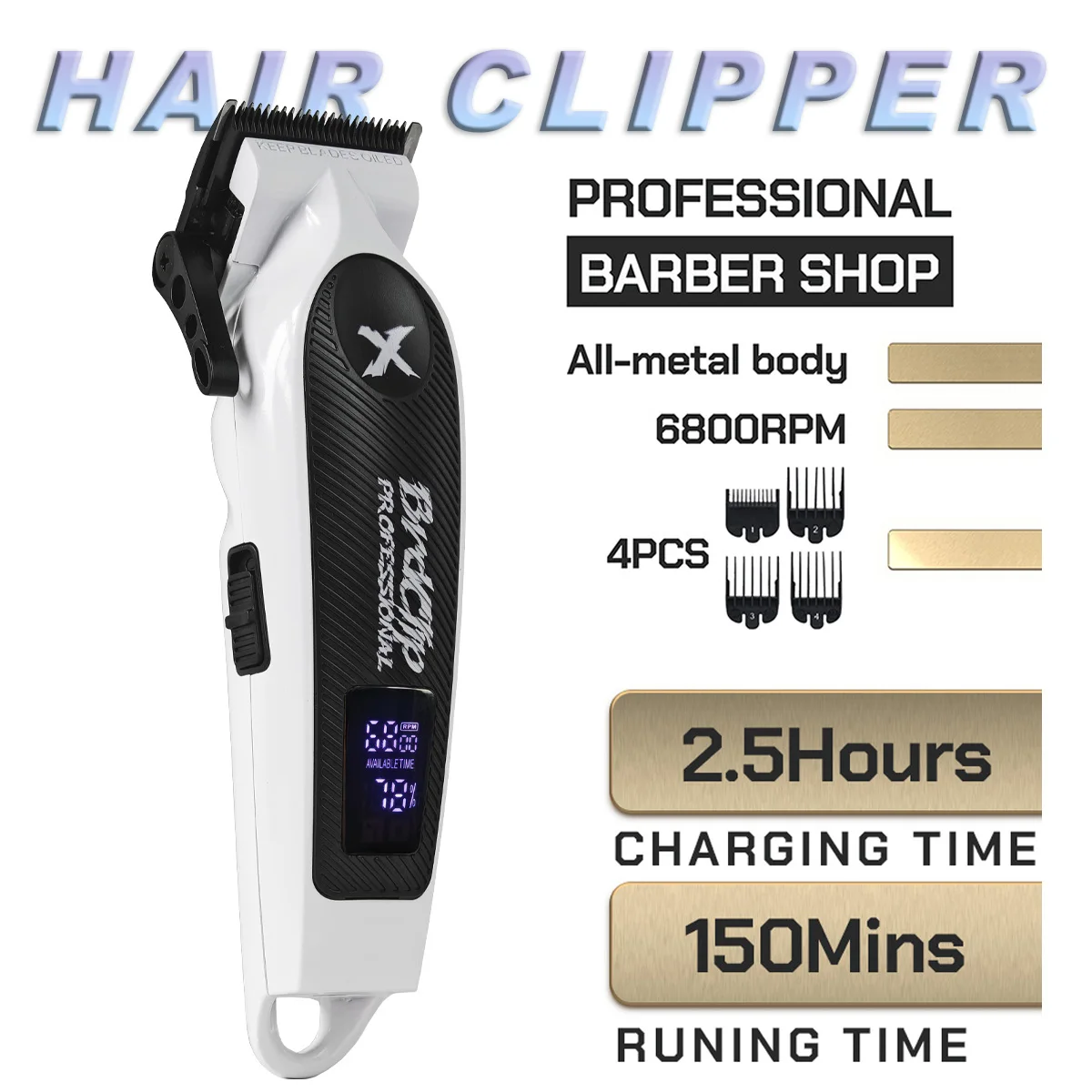 

Профессиональные BRDCLIP цельнометаллический корпус 8199 6800 об/мин машинки для стрижки волос 4 уровня регулировочное лезвие парикмахерская электробритва светодиодный дисплей для мужчин