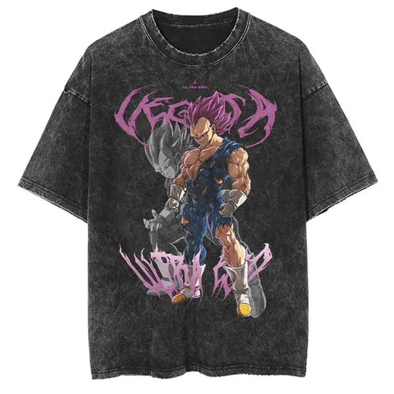 Hip Hop Streetwear Washed T Shirt Men Dragon Ball Graphic Print Harajuku Tshirt Summer Short Sleeve T-Shirt Cotton Casual Tops