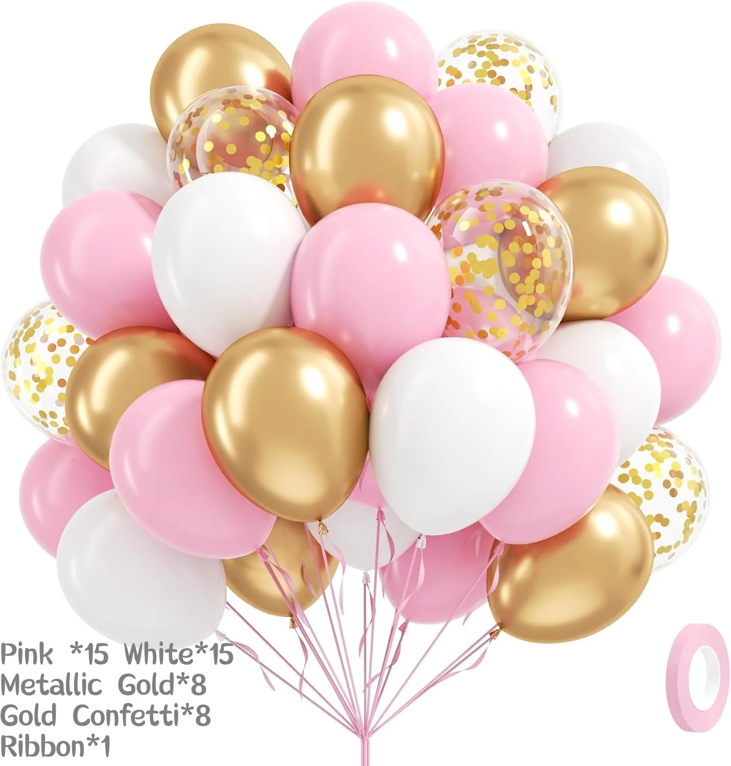 Rosa-weiße metallisch rosarote Folienballons für Geburtstag, Hochzeit, Muttertag, Verlobung, Partydekorationen – Detail 9