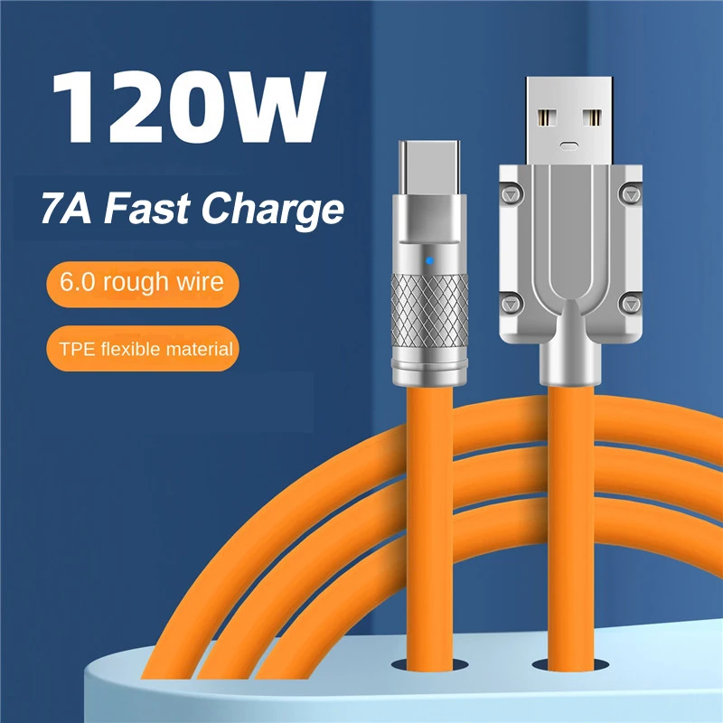 120W 7A USB Type C Cable Super Fast Charging Liquid Silicone Type C Cable For Xiaomi Huawei Samsung POCO Data Charger Wire Cord