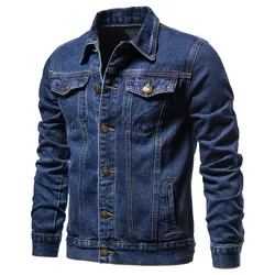 New Men's Denim Jacket Fashion Solid Lapel Motorcycle Coats Spring Slim Fit Cotton Casual Black Blue Jacket Man Outerwear Coat